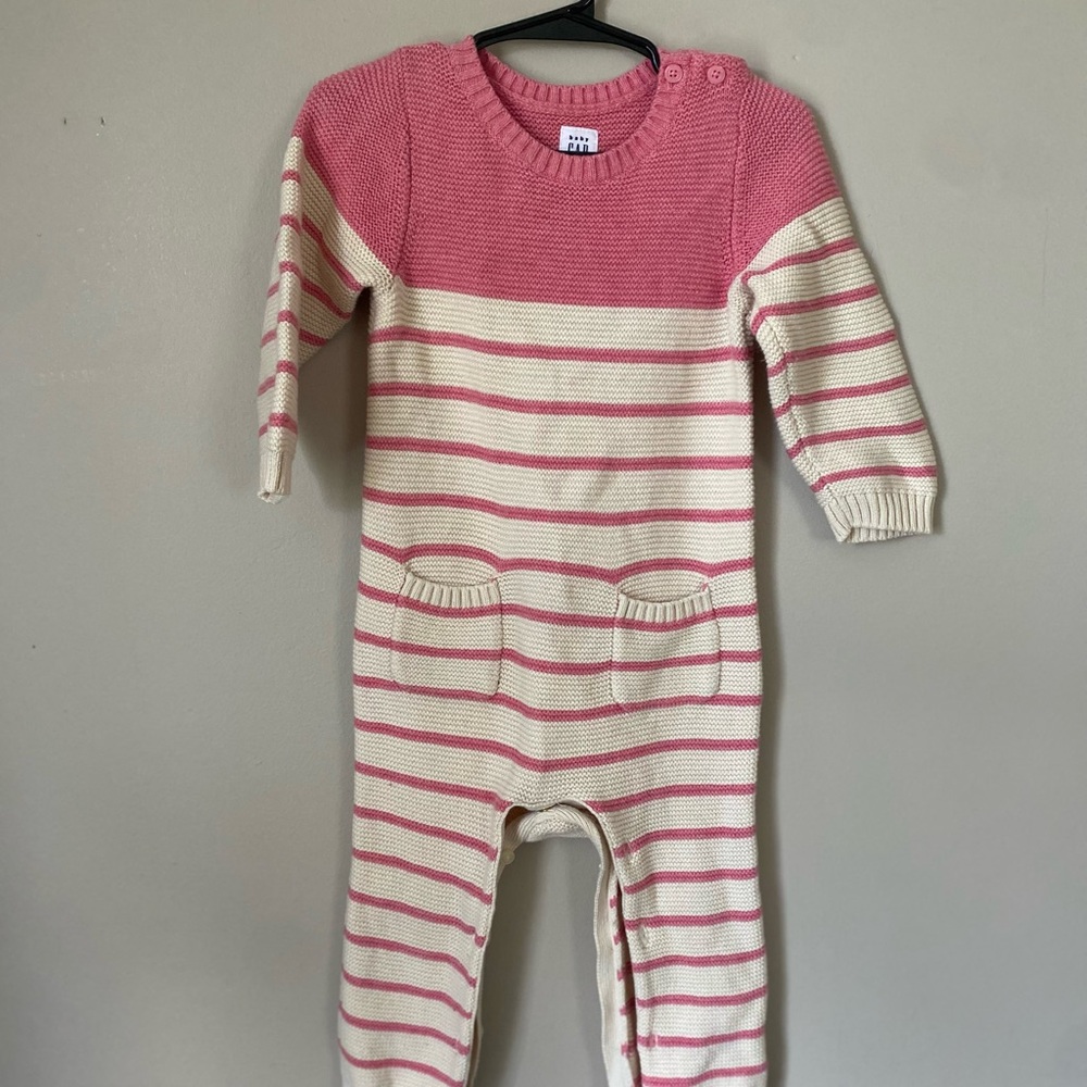 GAP Pink and Cream Striped Knit Footie One-Piece